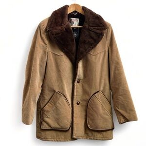 Vintage Silton California Corduroy 3-Button Faux Fur Collar Jacket Men’s Size 42